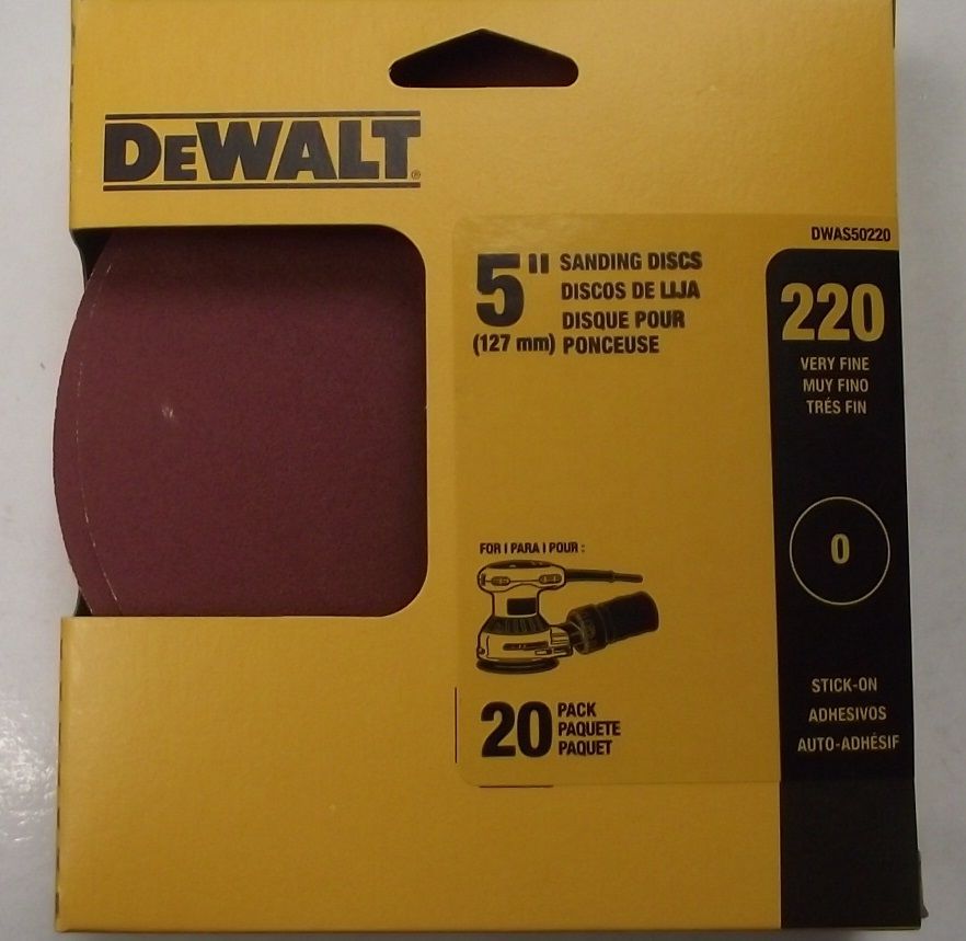 DEWALT DWAS50220 220 Grit 5" Disc No Hole PSA Sandpaper 20 Pack