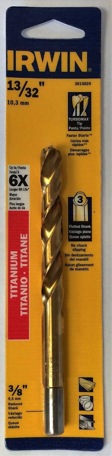 Irwin Tools 3015026 13/32 X 5-1/4 Titanium TURBOMAX Tip Drill Bit 2pcs.