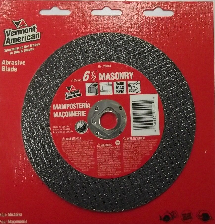 Vermont American 28001 6-1/2" Abrasive Wheels For Cutting Masonry & Concrete