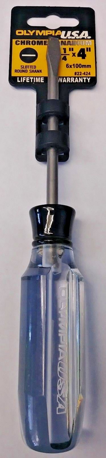 Olympia 22-424 1/4" x 4" Chrome Vanadium Slotted Round Shank Screwdriver USA