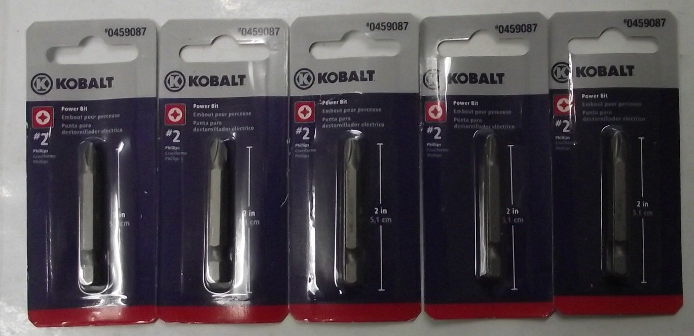 Kobalt 0459087 #2 Phillips 2" Long Power Screw Tip Bits 5pcs.