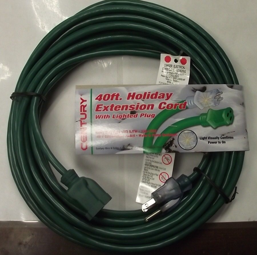 Century D19005802 40 FT. Holiday Extension Cord 16/3 SJTW Cold Weather Lighted