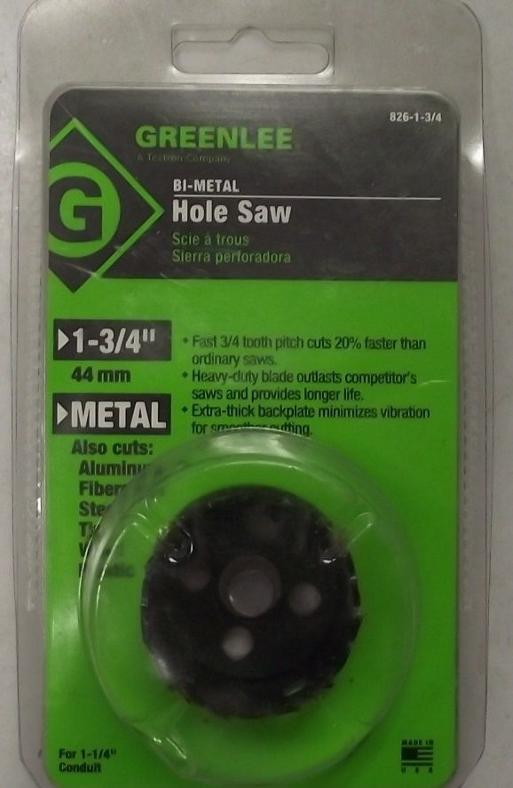 Greenlee 826-1-3/4" (44.0 mm) 1-3/4" Bi-Metal Hole Saw 38498 USA