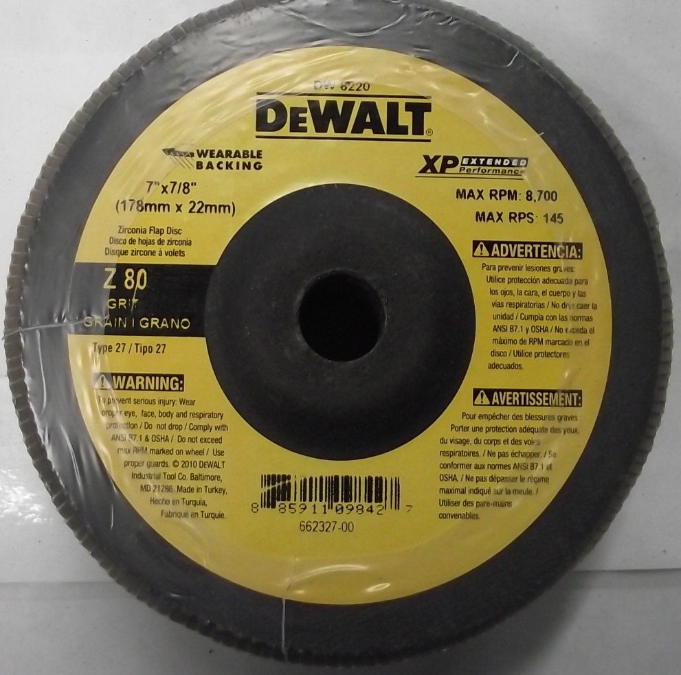 DEWALT DW8220 7" x 7/8"  Z80 Grit T27 WB Flap Disc 5pc