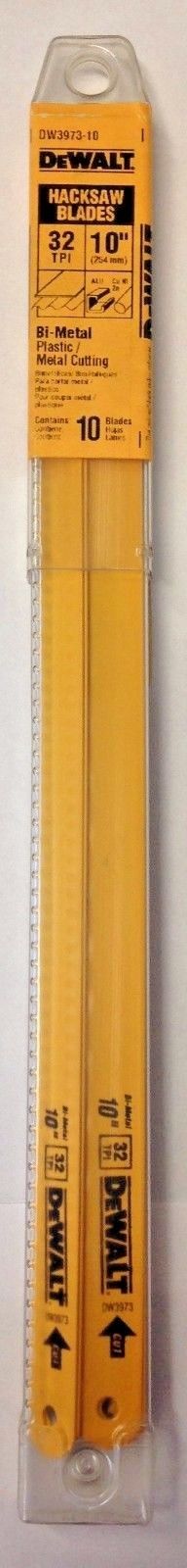 Dewalt DW3973-10 10" x 32 TPI Bi-Metal Plastic/Metal Cutting Hacksaw Blades USA