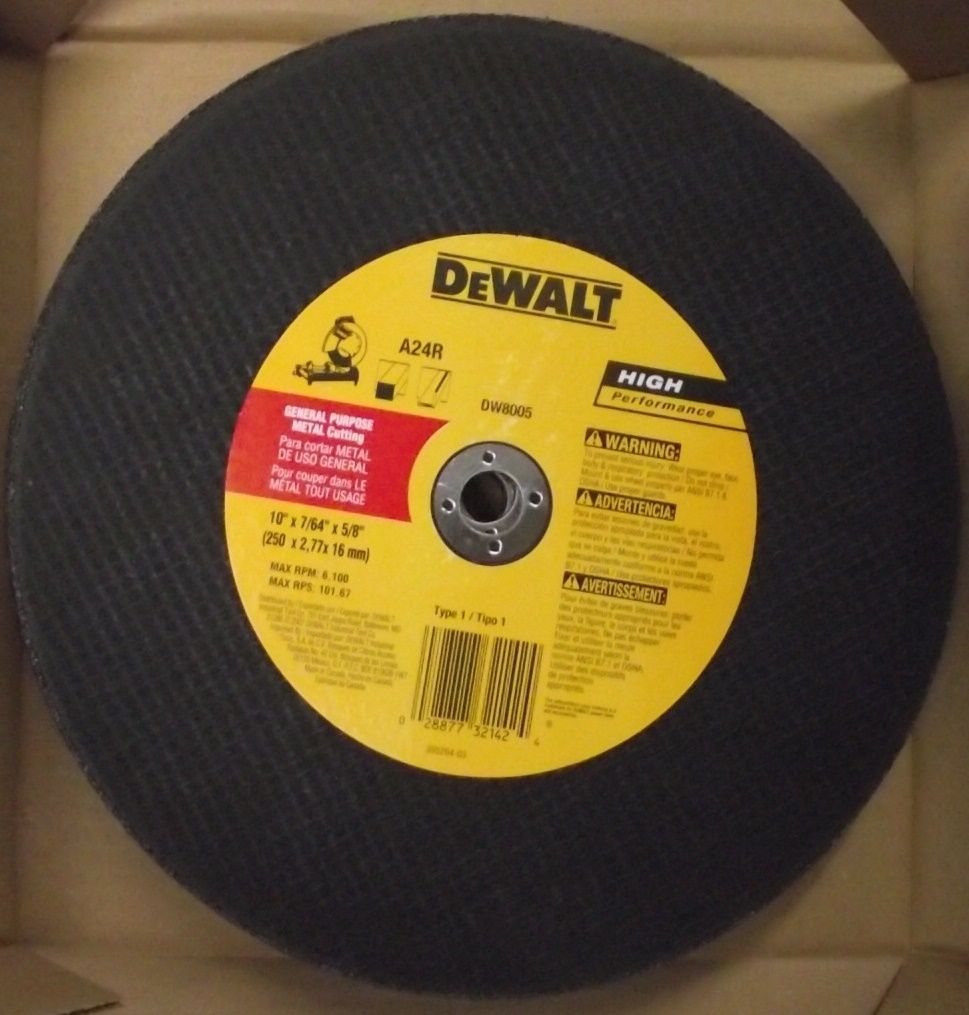DEWALT DW8005 10" x 7/64" x 5/8" Chop Saw Wheel Cutoff Wheels 10pcs.