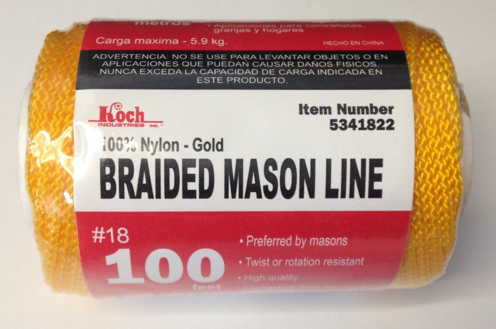 Koch Industries 5341822 100% Nylon Gold Braided Mason Line #18 x 100 Feet