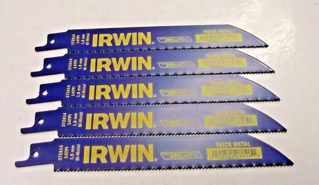 Irwin 372614BB 6" x 14 TPI Bi-Metal Recip Saw Blades Weldtec 5pc. Bulk USA