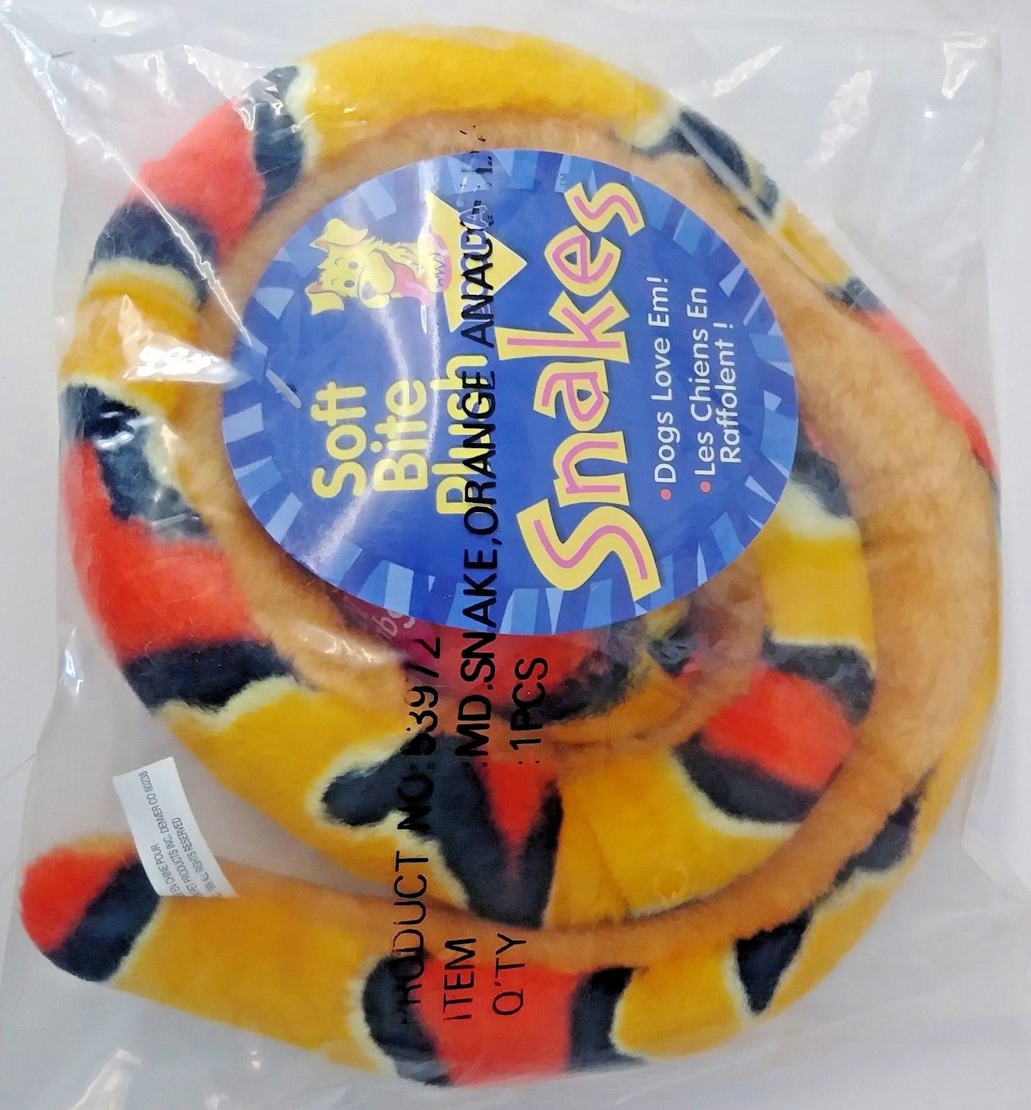 Booda 53972 Soft Bite Plush Snakes For Dogs (Yellow & Orange With Black Spots)