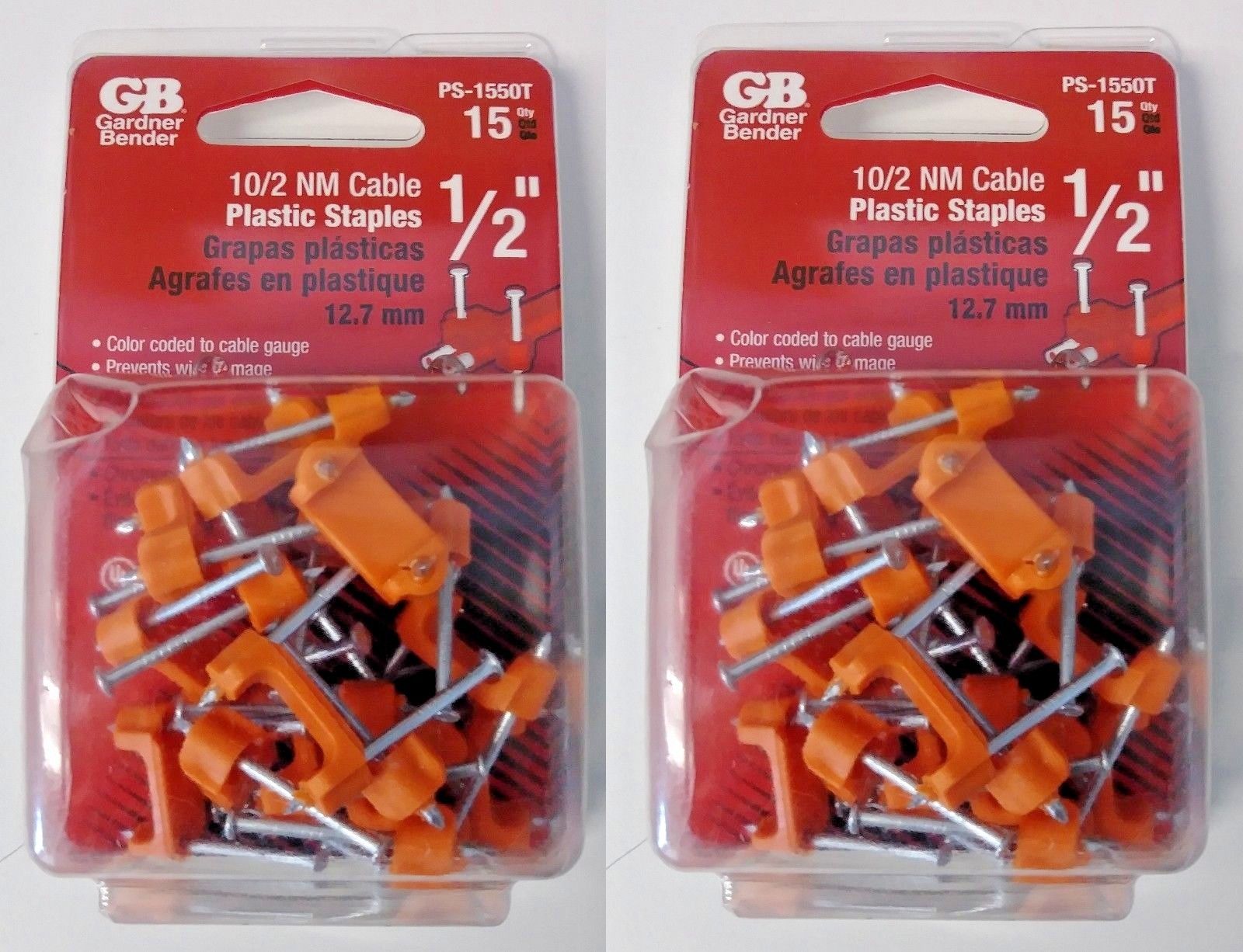 Gardner Bender PS-1550T 1/2" 10/2 NM Cable Plastic Staples USA (2 Packs of 15)
