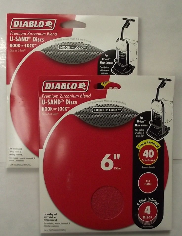 Diablo DCD060040H04W 2-4 Pack's U-Sand Hook & Lock 6" 40 Grit Sanding Discs