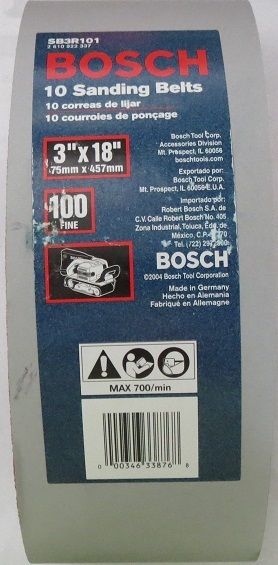 Bosch SB3R101 3 x 18 Sanding Belt, Red, 100 Grit 10pcs.