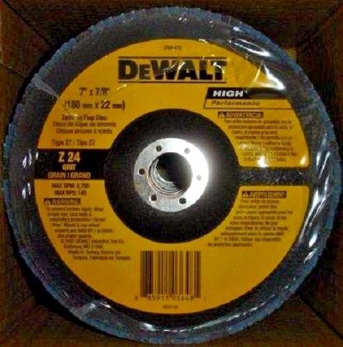Dewalt DW8370 7" x 7/8" Z 24 Grit High Performance Zirconia Flap Discs 5 Pack
