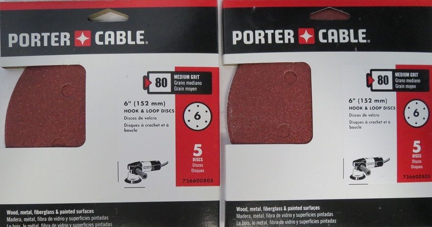 Porter Cable 736600805 6" Hook & Loop 80 Grit 6 Hole Sandpaper 2 Pks