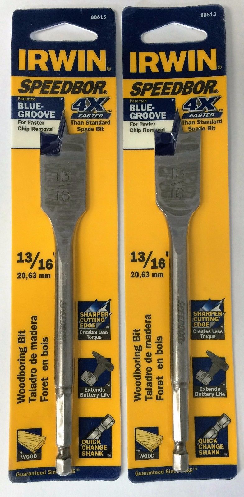 Irwin 88813 Speedbor Blue Groove Wood Boring Bit 13/16" x 6" 2 Packs