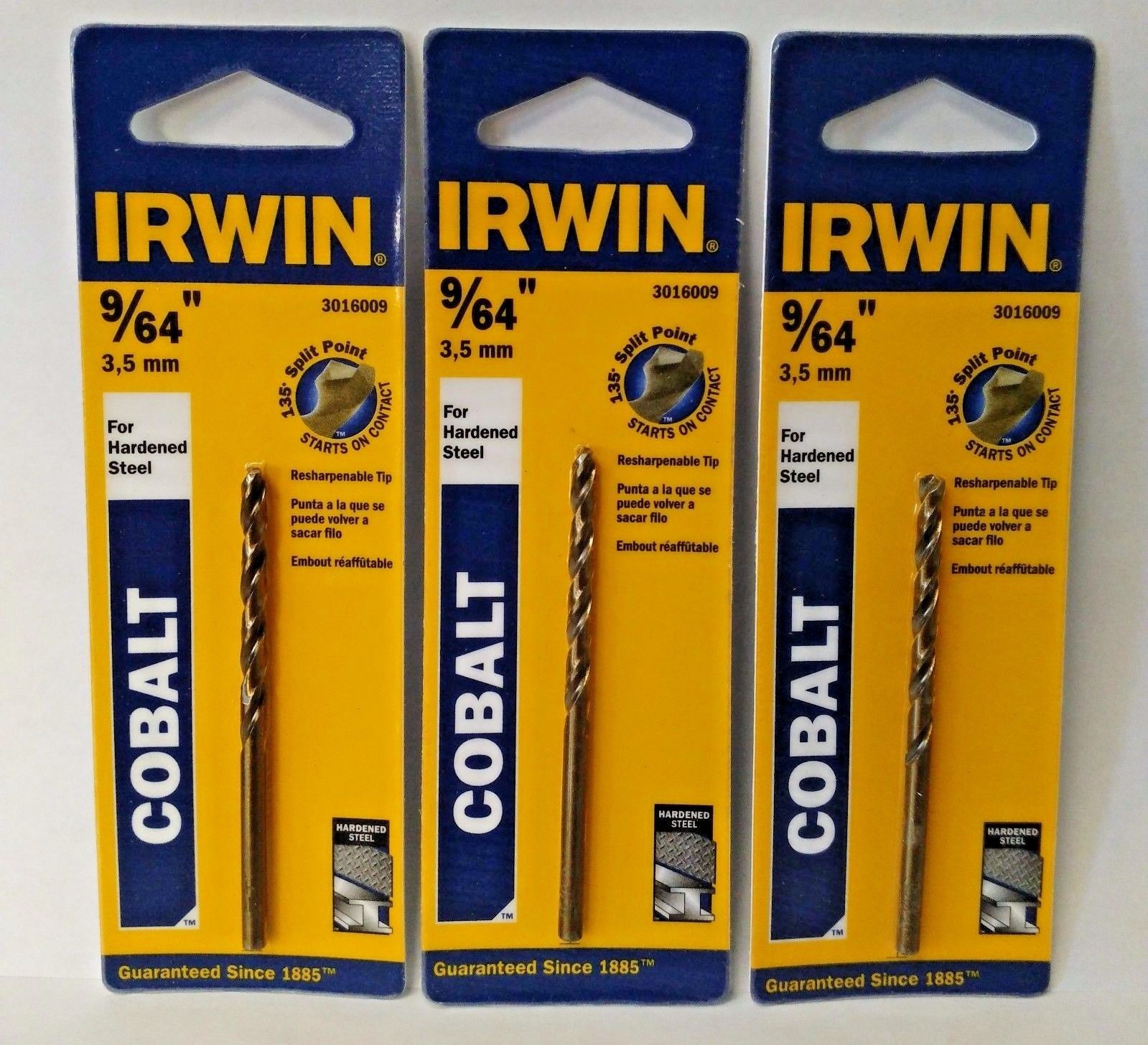 Irwin 3016009 9/64" x 2-7/8" Cobalt HSS Split Point Drill Bit 3PKS