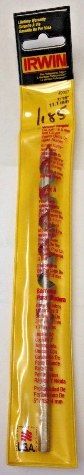 Irwin 49907 7/16" x 4-1/2" x 7-1/2" Wood Auger Bit USA Version