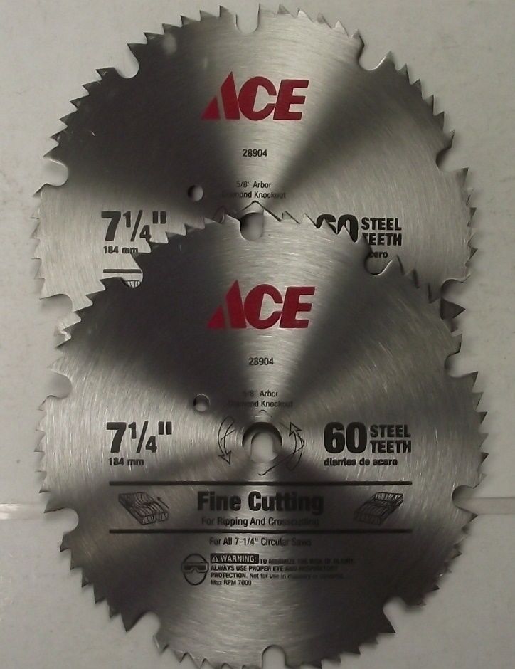 Ace 28904  7-1/4" 60 Teeth Fine Cutting Steel Saw Blades 2 Blades