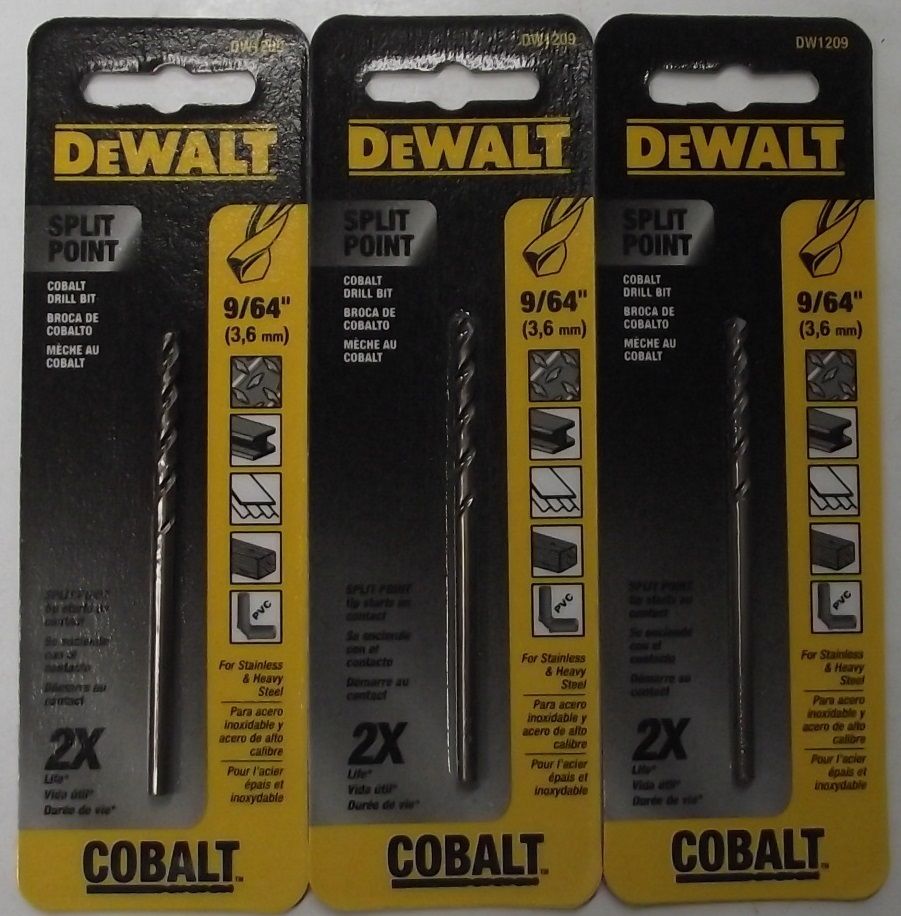 DEWALT DW1209 9/64" Cobalt Split Point Twist Drill Bits 3pcs.