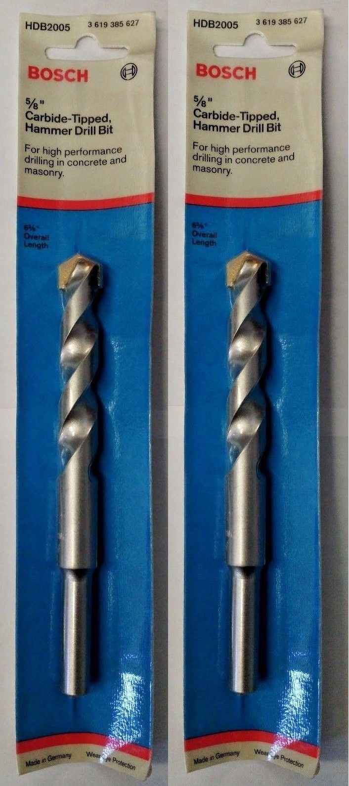 BOSCH HDB2005 5/8" x 4" x 6" Carbide Tipped Hammer Drill Bit Germany 2PKS