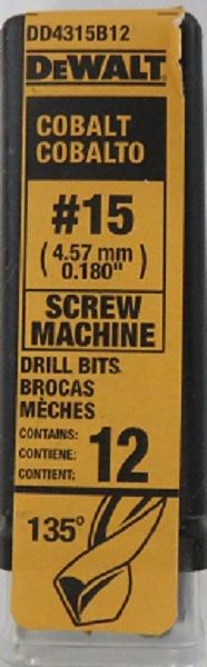 Dewalt DD4315B12 #15 Cobalt Screw Machine Drill Bits 12Pk