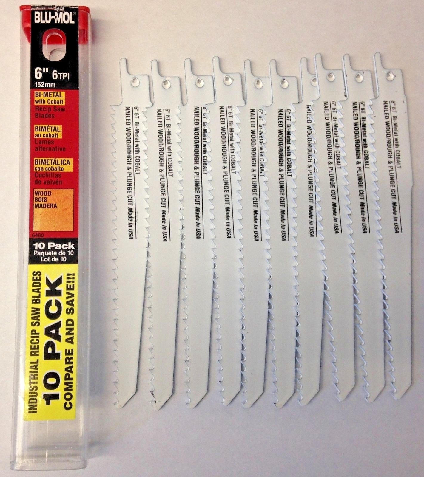 Blu Mol 6480 6" x 6 TPI Bi-Metal Reciprocating Saw Blades 10 Pack USA