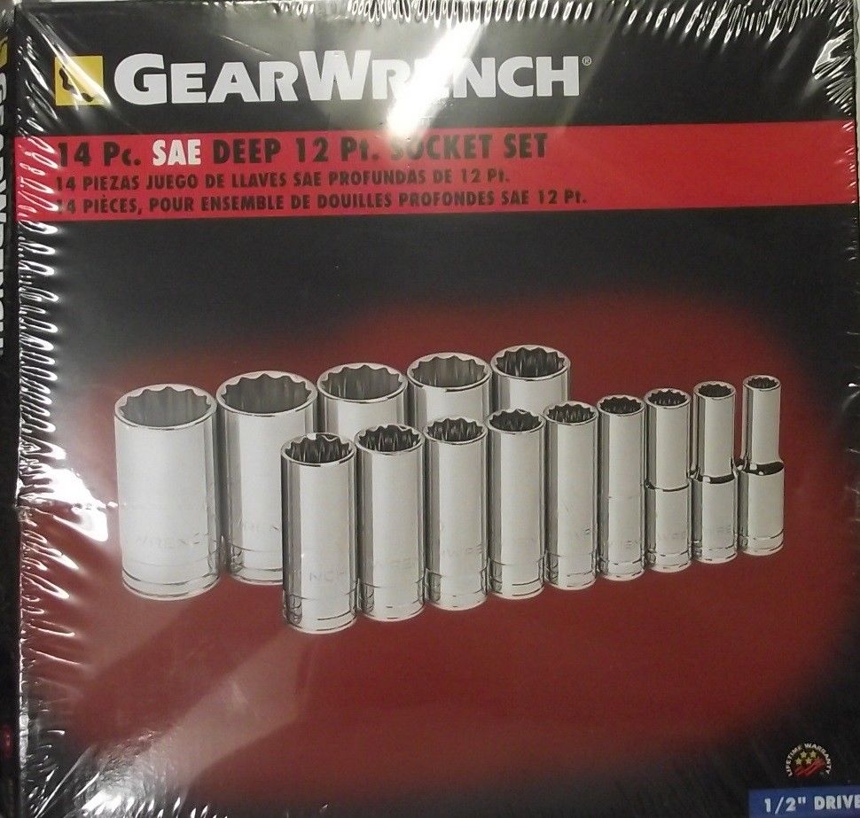 GearWrench 80732 1/2" Drive SAE 12 Point Deep Socket Set 14-Piece