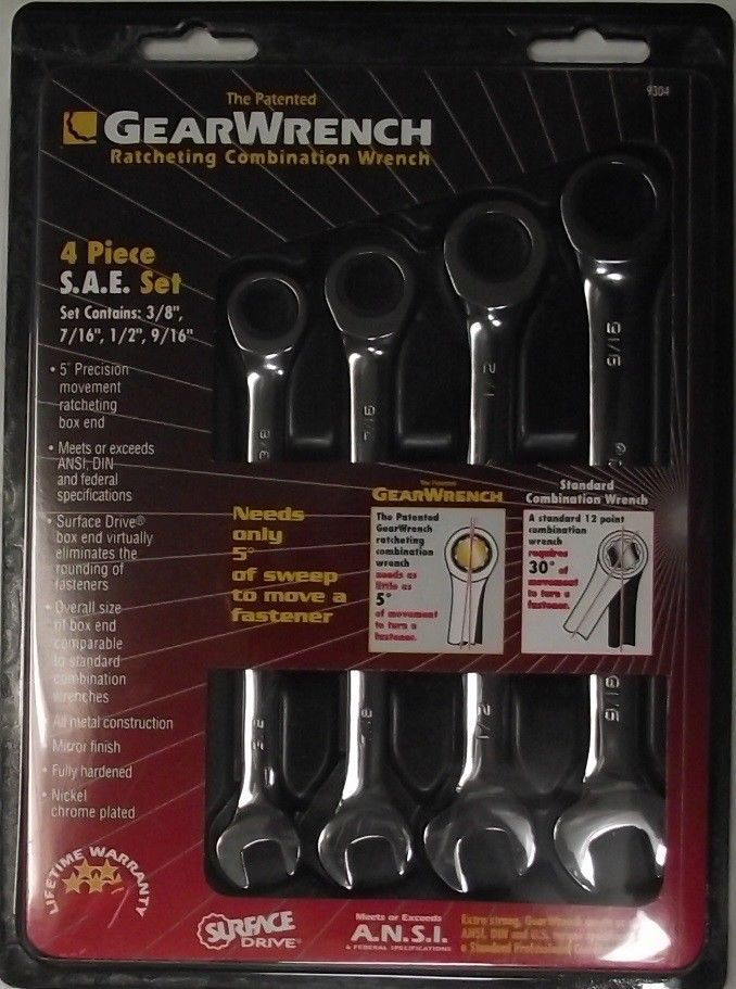 GEARWRENCH 9304 Ratcheting Wrench Set 4 pc. SAE Combination
