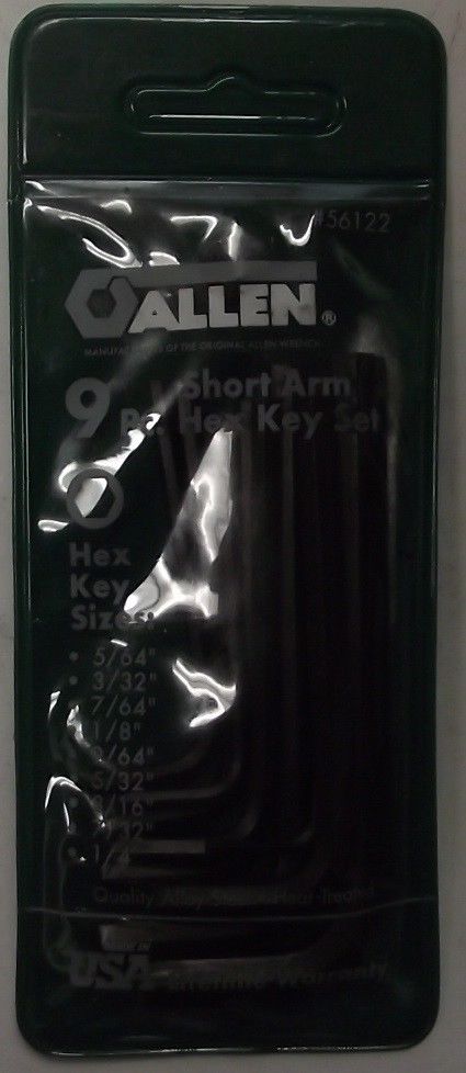 Allen 56122 9pc Short Arm Hex Key Wrench Set USA