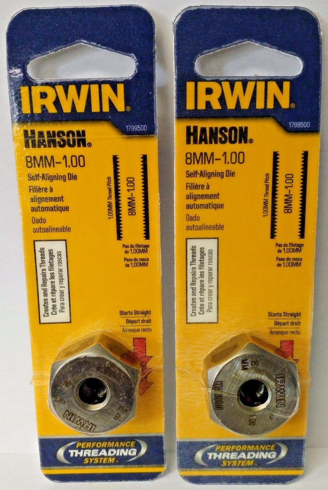 Irwin 1799500 Hanson Self Aligning Die 8mm - 1.00 1" Solid Hex HCS USA 2PKS