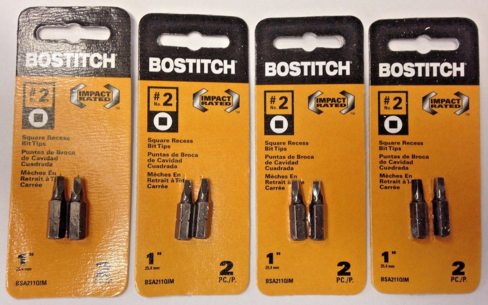 Bostitch BSA211QIM #2 1" Square Recess Bit Tips 4-2 Packs