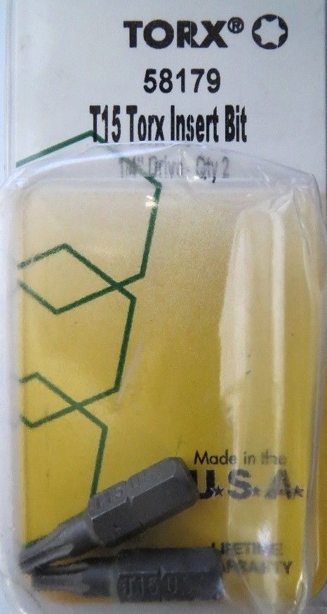 Allen 58179 2 Pack T15 Torx Insert Bits 1/4" Drive 2 Packs USA