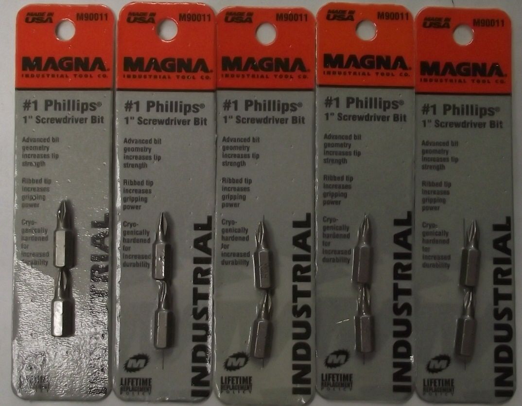 Magna M90011 #1 Phillips Screwdriver Bit Tips 5 Packs Of 2 USA