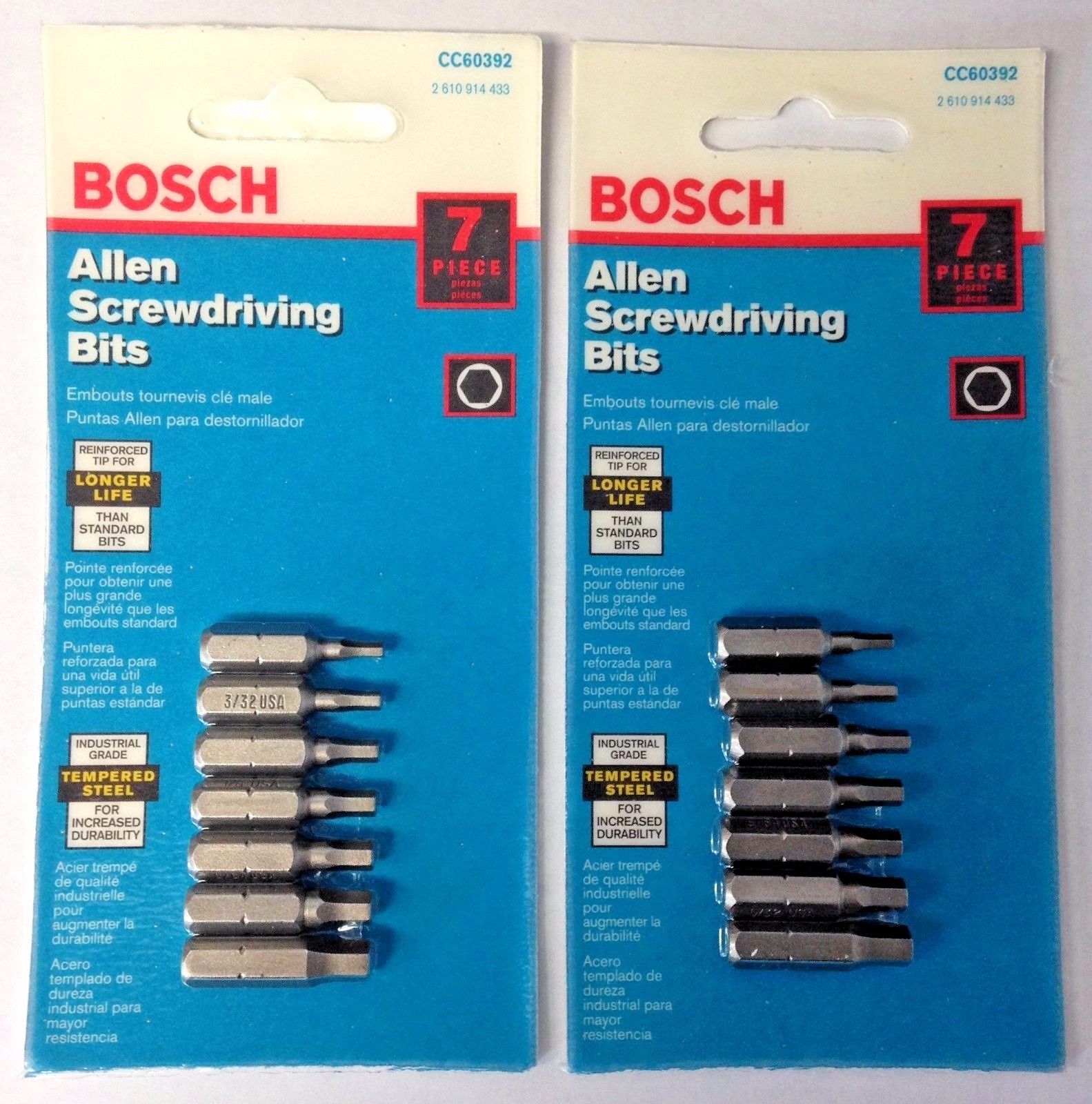 Bosch CC60392 7 Piece Clic‑Change Chuck & Bits Set (Screwdriving Bits) USA 2PKS