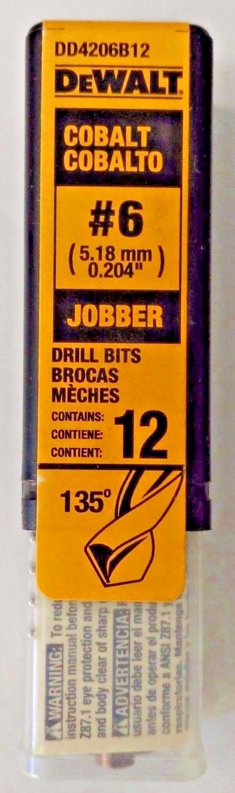 Dewalt DD4206B12 #6 Wire Cobalt Jobber Length Drill Bits 12 Pack Germany