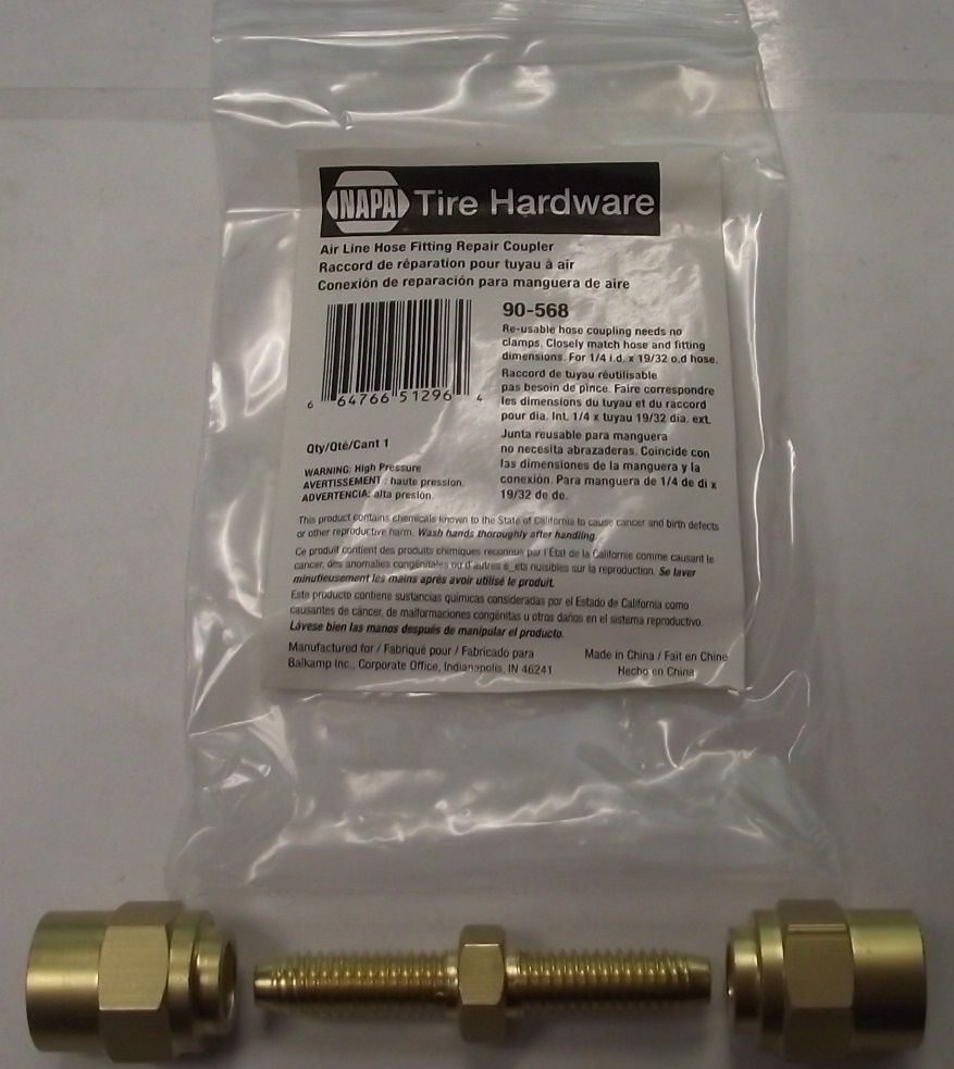 Napa 90-568 1/4" Reusable Brass Hose Splicer Coupler For Air Hoses