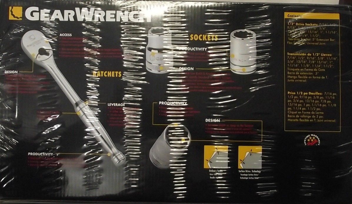 GEARWRENCH 80716 Mechanics Tool Set 18 pc. 1/2" Drive 12 Point SAE 84 Tooth