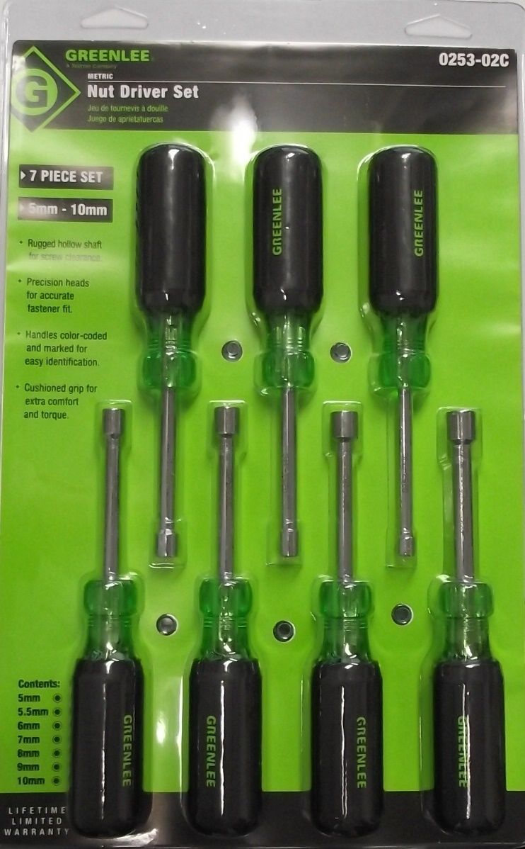 Greenlee 0253-02C 5 MM to 10 MM 7 Piece Metric Nut Driver Set with 75 MM Shanks