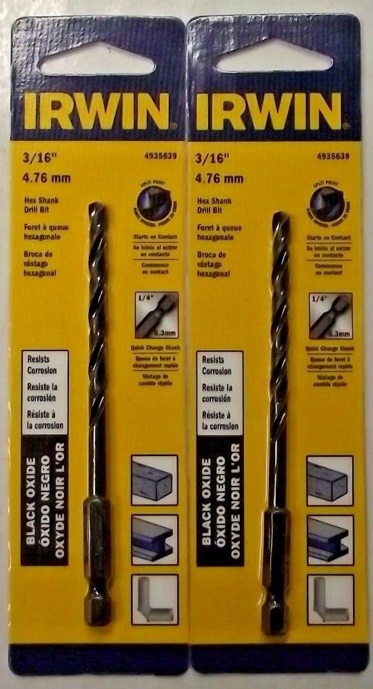 Irwin 4935639 3/16" Black Oxide Hex Shank Drill Bit 2 Packs