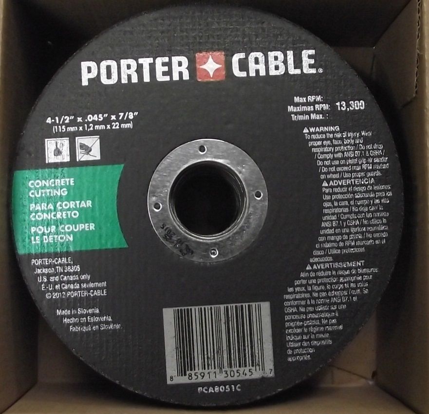 PORTER CABLE PCA8051C 4-1/2" x .045 x 7/8" Concrete Cutting Wheels 25pcs.