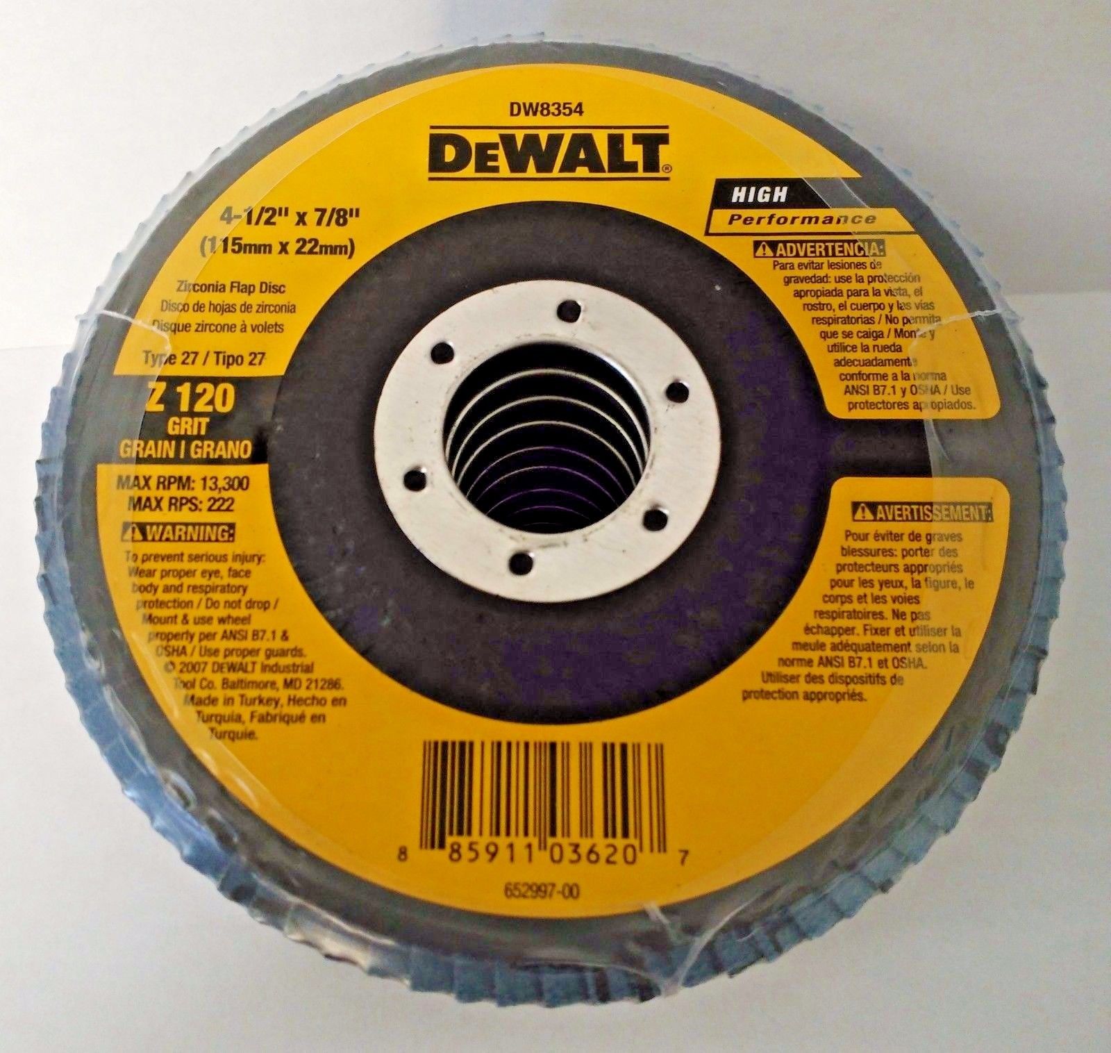 DeWalt DW8354 4-1/2" x 7/8" Zirconia 120 Grit Flap Disc 10 Pack