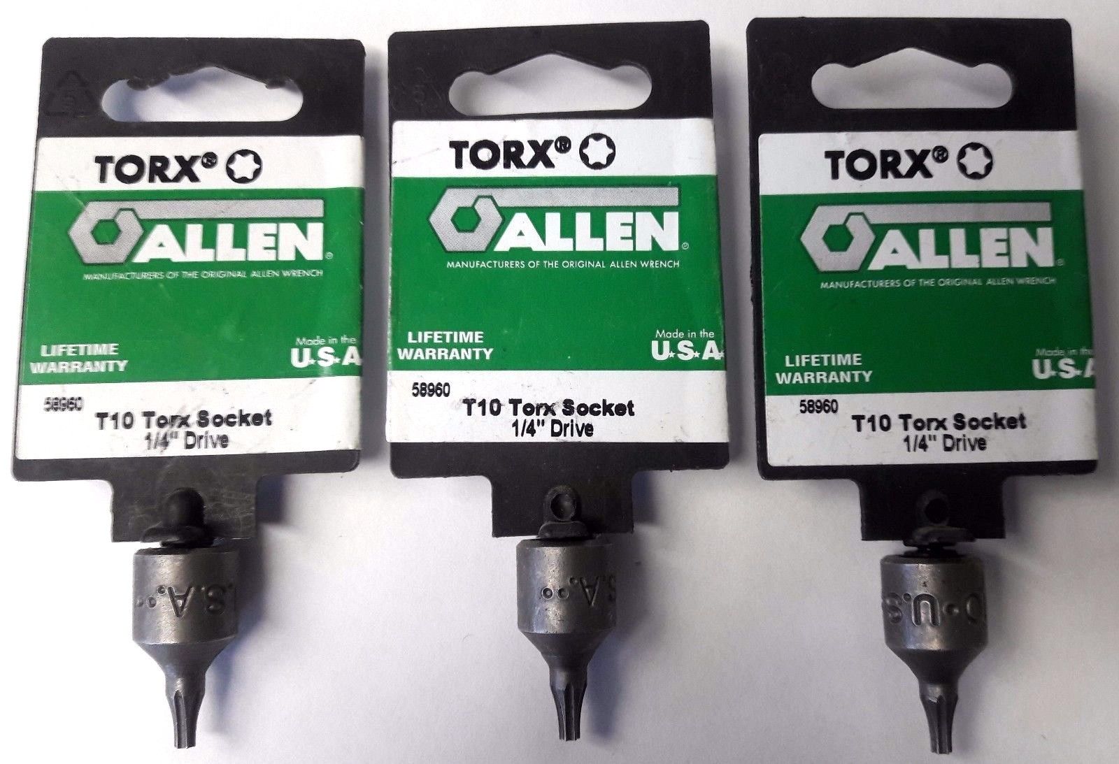 Allen 58960 T10 Torx Socket 1/4" Drive USA 3PCS