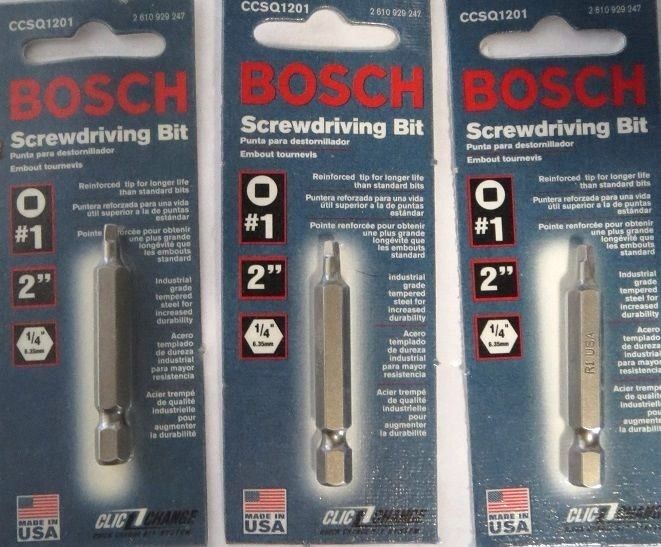 Bosch CCSQ1201 #1 Square drive 2" Screwdriving Bit USA 3 PKS