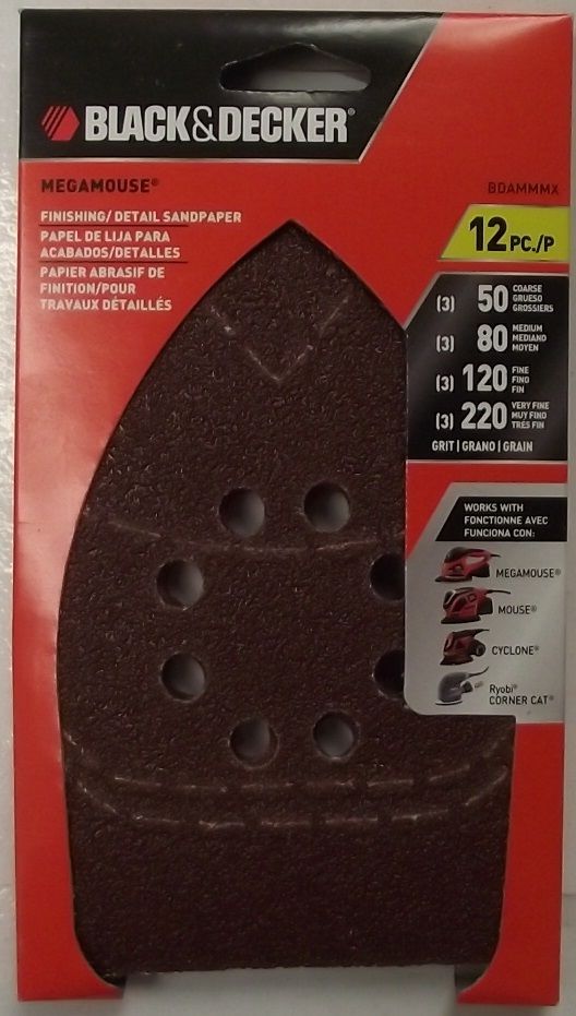 Black & Decker BDAMMMX Mega Mouse Assorted Sandpaper 12-Pack