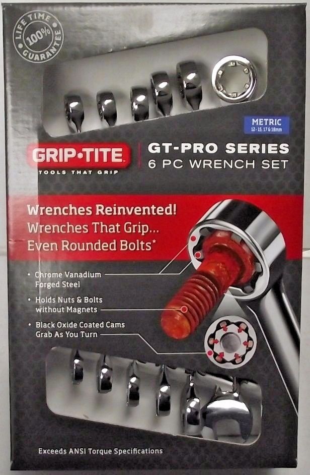 GripTite 00511 GTPRO Metric 6 Piece Open End Wrench Tool Set Chrome