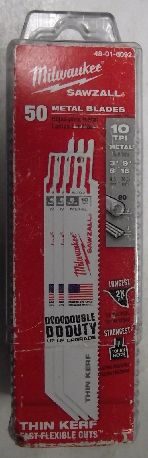 Milwaukee 48-01-6092 6" x 10 TPI Thin Kerf Sawzall Blades 50 Pk USA