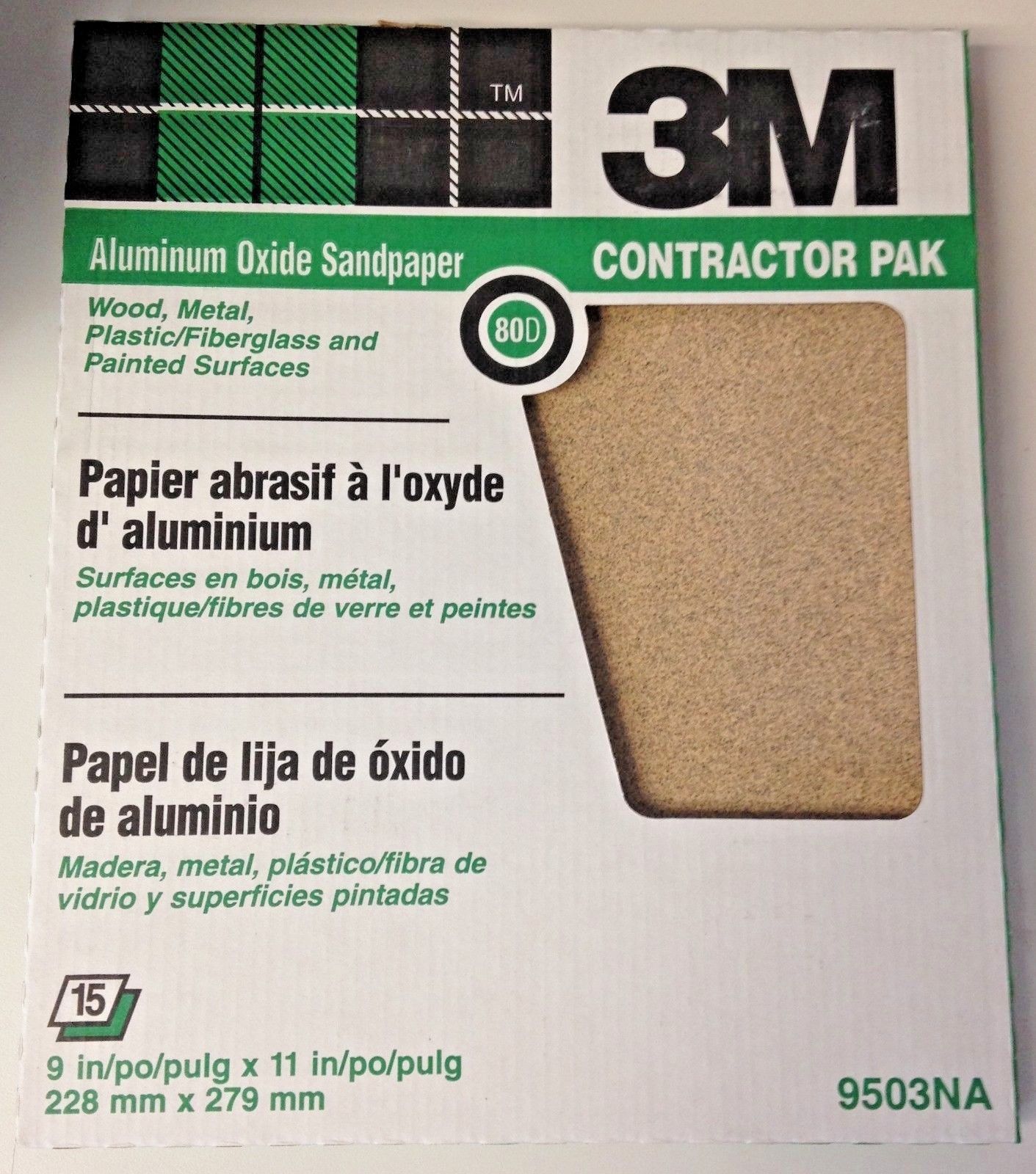 3M 9503NA 9" x 11" 80D Grit Aluminum Oxide Sandpaper 15 Sheets