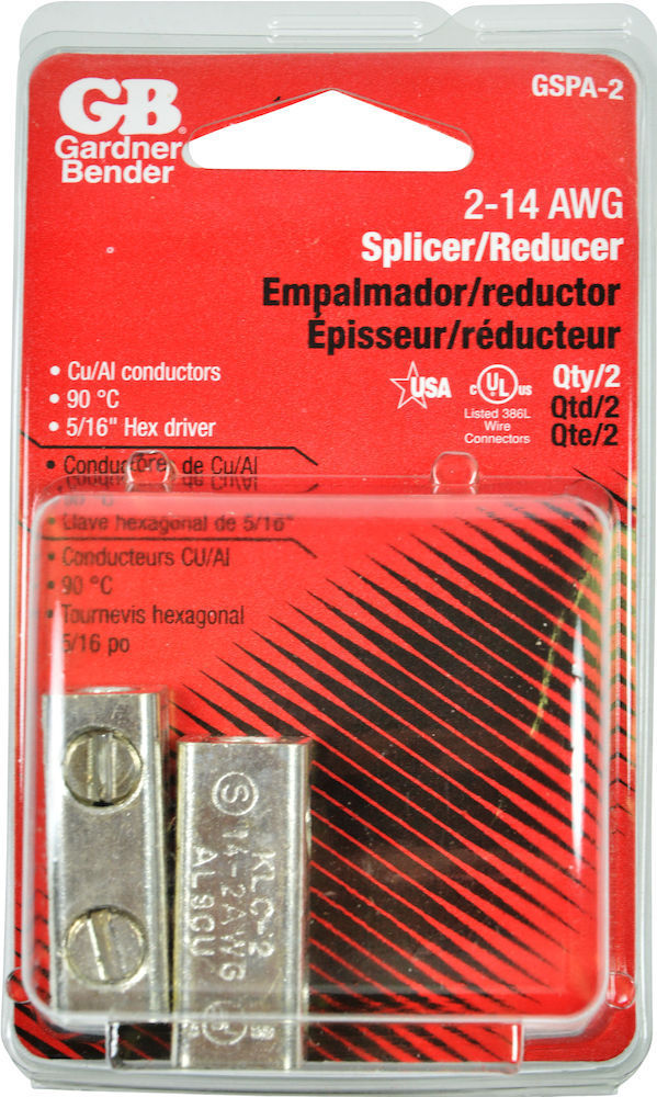 Gardner Bender GSPA-2  2-14 AWG Splicer / Reducer 2 Pack USA