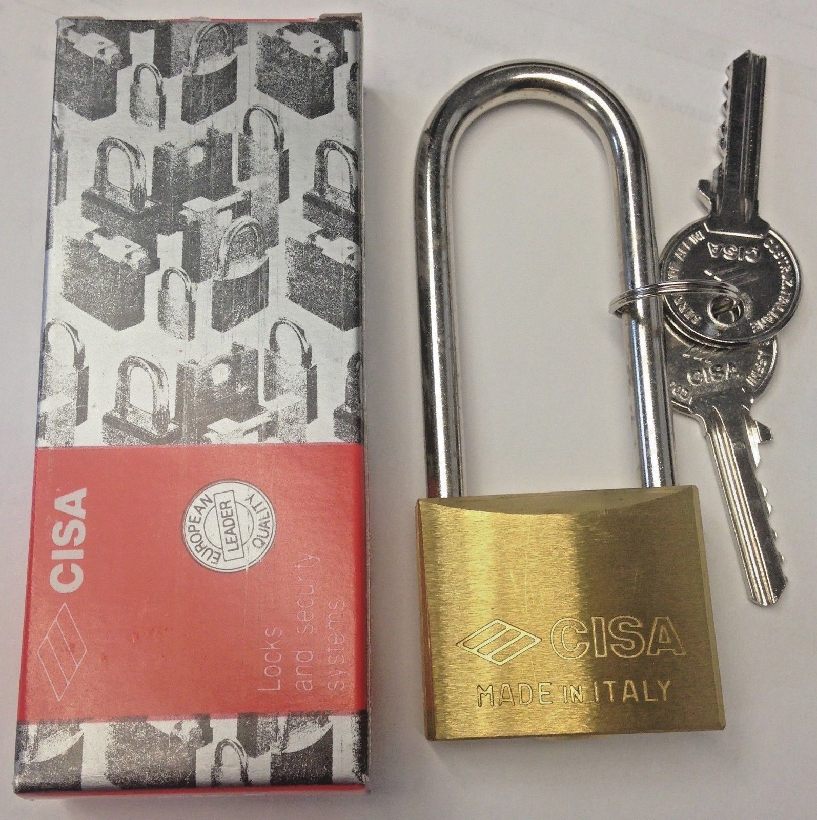 Cisa 22011-41 Long Shackle PadLock 5 Pin Brass Lock Made in Italy