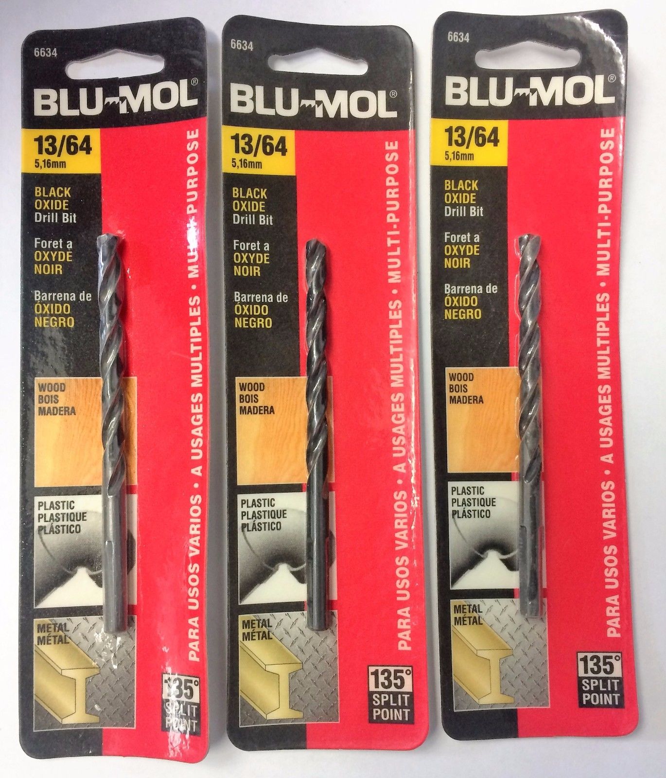 Blu-Mol 13/64" High Speed Drill Bit 6634 3PCS